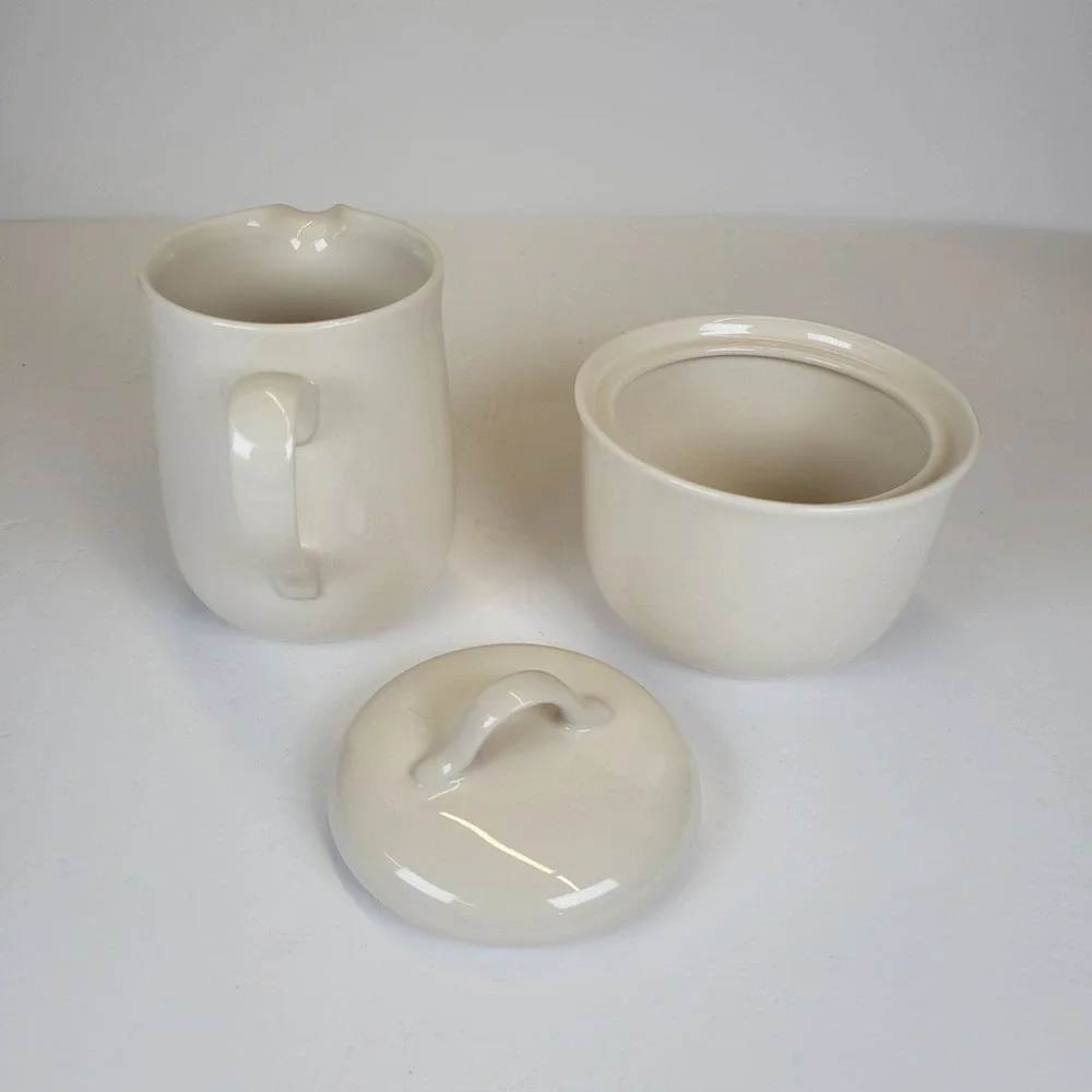 Corning Vintage Creamer &‎ Sugar Bowl Set Off-White Ceramic Farmhouse Neutral